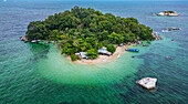 Luftaufnahme von Pulau Kelayang, Belitung Insel vor der Küste von Sumatra, Indonesien, Südostasien, Asien