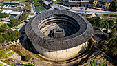 Aerial of the Yuchang Fujian Tulou, rural dwelling of the Hakka, Fujian, China, Asia