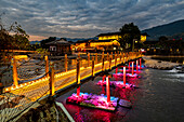 Night shot of the Yunshuiyao Ancient Town, Hakka, Fujian, China, Asia