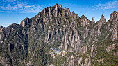 Aerial of the Taoist Sanqing Mountain, UNESCO World Heritage Site, Jiangxi, China, Asia