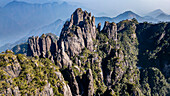 Aerial of the Taoist Sanqing Mountain, UNESCO World Heritage Site, Jiangxi, China, Asia