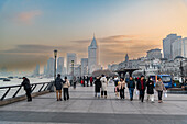 The Bund, waterfront area, Central Shanghai at sunset, Shanghai, China, Asia