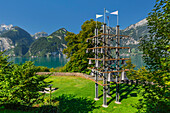 Installation of chimes at Tell's Chapel (Tellskapelle) at Lake Lucerne near Sisikon, Canton Uri, Switzerland, Europe