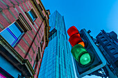 View of traffic lights and Beetham Tower, Manchester, Lancashire, England, United Kingdom, Europe