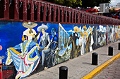 Mural, colourful Street Art, Avenue Hidalgo, Atlixco, Pueblos Magicos, Puebla State, Mexico, North America