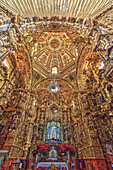 Statue of the Virgin of Ocotlan, polychrome Figures, Apse, Interior, Basilica of Our Lady of Ocotlan, Tlaxcala City, Tlaxcal State, Mexico, North America