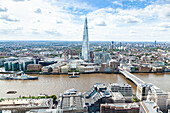 Luftaufnahme von Südlondon mit London Bridge, The Shard-Wolkenkratzer und Themse, London, England, Vereinigtes Königreich, Europa