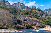 Rafting on the River of The Nine Bends, Wuyi Mountains, UNESCO World Heritage Site, Fujian, China, Asia