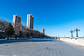 High rise buildings on the Amur river banks, Heihe, Heilongjiang, China, Asia