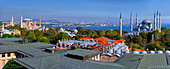 Panorama over Haghia Sophia and Sultan Ahmnet Mosque, UNESCO World Heritage Site, Istanbul, Turkey, Europe