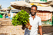 Mann verkauft Khat (Qat), eine lokale Droge, Hargeisa, Somaliland, Somalia, Afrika