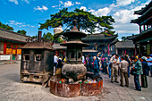 Pilgrims and visitors at the monastery complex of Wudai Shan (Mount Wutai), Shanxi, China, Asia