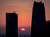 Skyscraper silhouettes, cityscape, Dongguan, Guangdong, China, Asia