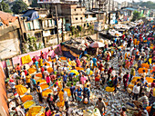 Howrah Bridge Mullick Ghat flower market, Howrah Bridge, Kolkata, West Bengal, India, Asia