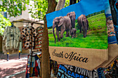 View of colourful carrier bag on stall on Greenmarket Square, Cape Town, Western Cape, South Africa, Africa