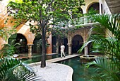 Colombia, Bolivar Department, Cartagena, listed as World Heritage by UNESCO, patio of the colonial hotel Casa Pombo