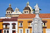 Colombia, Bolivar Department, Cartagena, listed as World heritage by UNESCO, colonial facades of the Plaza de San Pedro Claver located in the old town