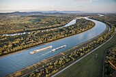 France, Haut Rhin, vessels on the Rhine (vue aérienne)