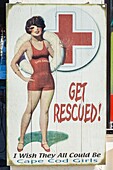 United States, New England, Massachusetts, Cape Cod, Falmouth, antique beach rescue poster