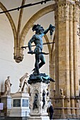 Italy, Tuscany, Florence, listed as World Heritage by UNESCO, Piazza della Signoria, Loggia della Signoria (or Loggia dei Lanzi), Perseus with the Head of Medusa statue by Benvenuto Cellini