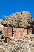 Armenia, Kotayk region, Geghard, Geghard medieval monastery listed as World Heritage by UNESCO, khatchkars (carved memorial stele)