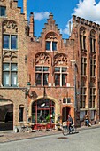 Belgium, Western Flanders, Bruges, historical centre listed as World Heritage by UNESCO, Jan Van Eyck square, brick facades with stepped gables