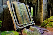 Cambodia, Angkor on World Heritage list of UNESCO, Preah Khan of Angkor, built in 1191 by King Jayavarman VII, fragment of a statue of Buddha