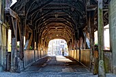 Switzerland, Canton of Fribourg, Fribourg, Sarine River (Saane River) banks, Bern wooden covered bridge