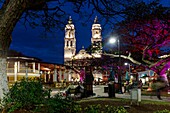 Mexico, Campeche state, Campeche, fortified city listed as World Heritage by UNESCO, the main square and Nuestra Senora de la Purisima Concepcion cathedral by night