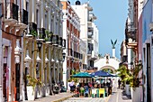 Mexico, Campeche state, Campeche, fortified city listed as World Heritage by UNESCO, calle 59 colonial houses, the sea gate and the Maya world monument