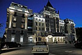 Switzerland, Vaud Canton, city of Lausanne, the brand new refurbished Royal Savoy Hotel, front night view