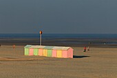 France, Pas de Calais, Berck sur Mer, Opal Coast, cabins on the beach of Berck sur Mer in the morning