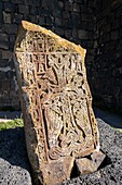 Armenia, Gegharkunik region, Sevan, Sevanavank monastery on the banks of Sevan lake, khatchkar (carved memorial stele)