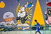 Thailand, Bangkok, Siam square, Bangkok Art and Culture Center, frescoe by 5 street art thai artists in honor of deceased King