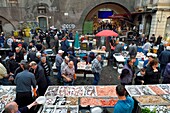 Italien, Sizilien, Catania, Barockstadt auf der Liste des UNESCO-Weltkulturerbes, der morgendliche Fischmarkt Pescheria auf der Piazza Alonzo di Benedetto