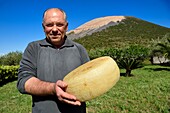 Italy, Sicily, Aeolian Islands, listed as World Heritage by UNESCO, Vulcano Island, La Vecchia Fattoria, the shepherd and goat cheese maker Fabrizio Lo Piccolo at the volcano foot