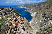 Italy, Sicily, Aeolian Islands, listed as World Heritage by UNESCO, Lipari Island, high cliffs of the southwest coast