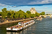 France, Paris, area listed as World Heritage by UNESCO, Ile de la Cite, fly boat and the Louvre, Carrousel Bridge