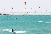 Marocco, Oued Ed-Dahab, Dakhla, view of a nautical spot of kite-surf in a desert