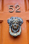 Ireland, Dublin, Merrion Square, the famous colorful doors and their brass knobs and handles typically from Georgian art