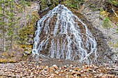 Canada, Alberta, Canadian Rocky Mountains listed as UNESCO World Heritage Site, Jasper National Park, waterfall in Maligne canyon