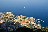 Principality of Monaco, Monaco, The port of Fontvieille and Port Hercules left and Louis II football stadium