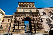 Italy, Sicily, Palermo, palace of the Norman kings, from 12th century, and before punic fortress, roman fort, castle of the arab emirs, and finally seat of the regional sicilian assembly, Porta Nuova