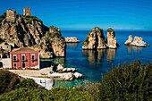 Italy, Sicily, Scopello, tonnara or medieval fortified building formerly used for tuna fishing