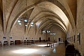 Spain, Catalonia, Tarragona Province, Conca de Barbera comarca, Vimbodi, La ruta del Cister, Monastery Santa Maria de Poblet, listed as World Heritage by UNESCO, the dining hall