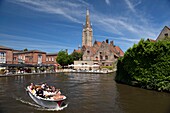 Belgium, West Flanders, Bruges, southern part of the historic center listed as a UNESCO World Heritage, Notre Dame church and boat ride on the canals