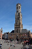 Belgium, West Flanders, Bruges, historical center listed as a UNESCO World Heritage, Grand Place, Belfry over the Cloth Hall