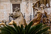 Italy, Sicily, Syracuse, monumental sculpted fountain