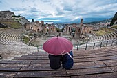 Italy, Sicily, Taormina, greco roman theater, from 3th century B.C., to 2nd century A.C.