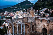 Italy, Sicily, Taormina, greco roman theater, from 3th century B.C., to 2nd century A.C.